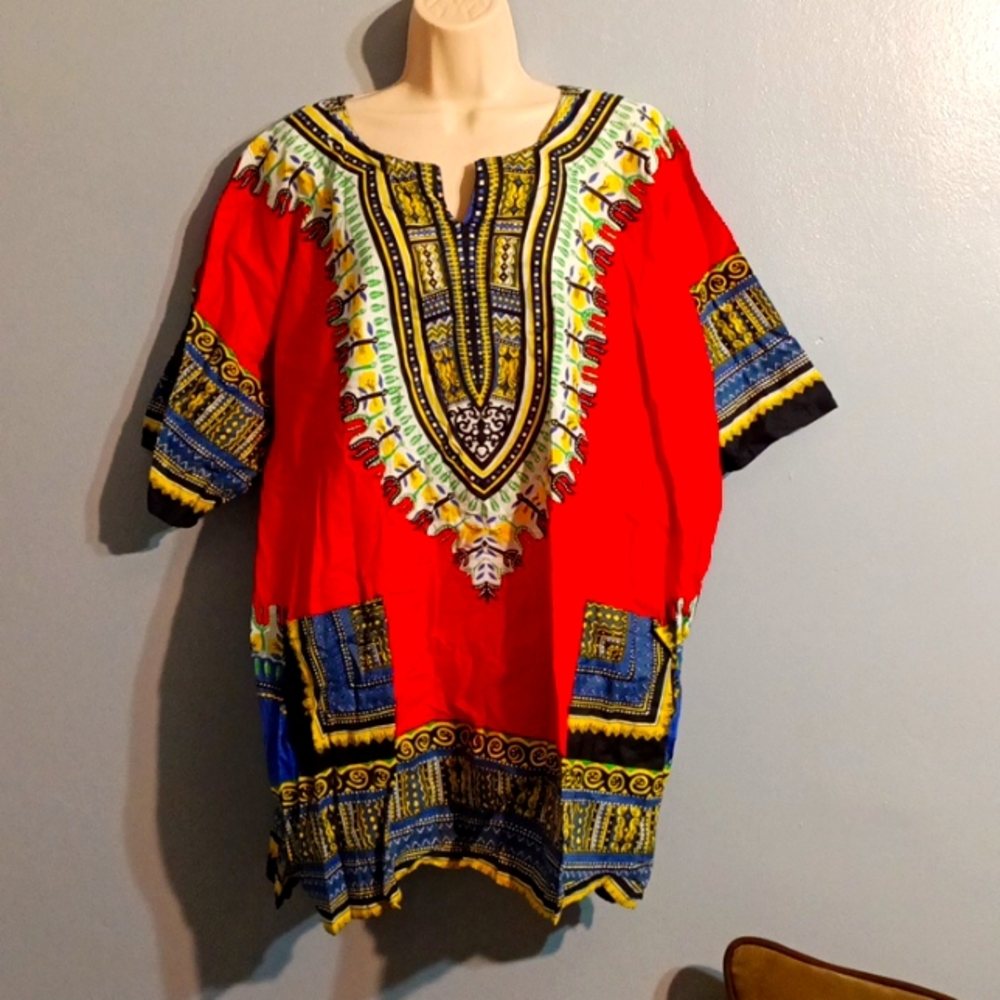 Krishma overseas women's red dashiki blouse in a one size plus